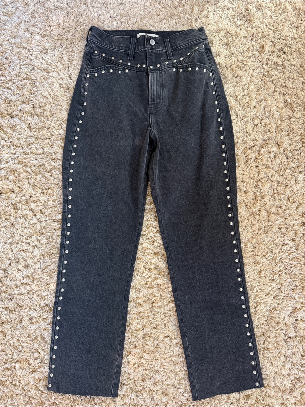 Abercrombie & Fitch Black Straight-Leg Jeans with Silver Studs